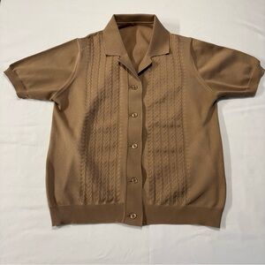 Vintage Women’s Tan Button Up Shirt - Made in Italy